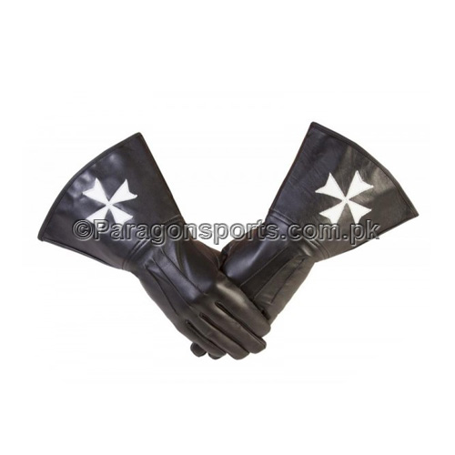 Masonic Regalia Knights of Malta Black Leather Gauntlets
